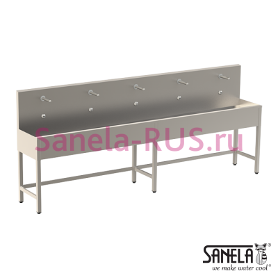 Нержавеющая раковина коллективная на ножках 3000мм SLUN 53E арт: 93531 Sanela Чехия (фото, схема)
